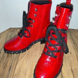 ASOS Design Abigail Lace Up Studded Red Croc Boots Size: 7½US & Size: 5UK